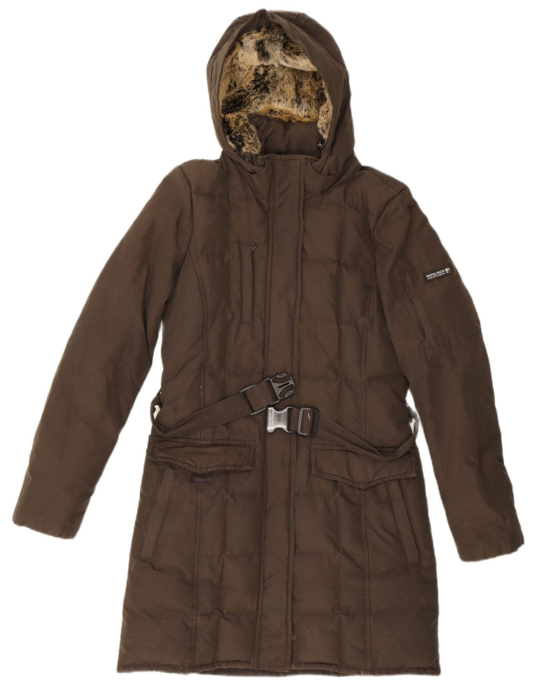 Cappotto imbottito con cappuccio da donna Woolrich UK 12 cotone kaki medio