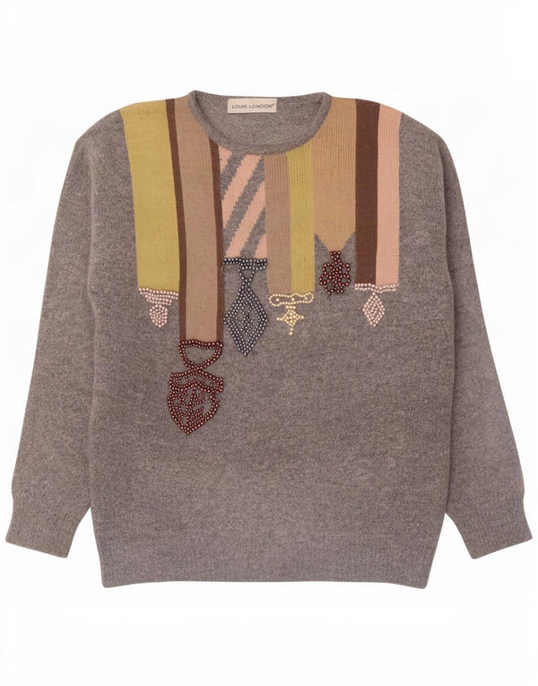 Louis London Womens Crew Neck Jumper Sweater EU 38 Medium Grey Colourblock