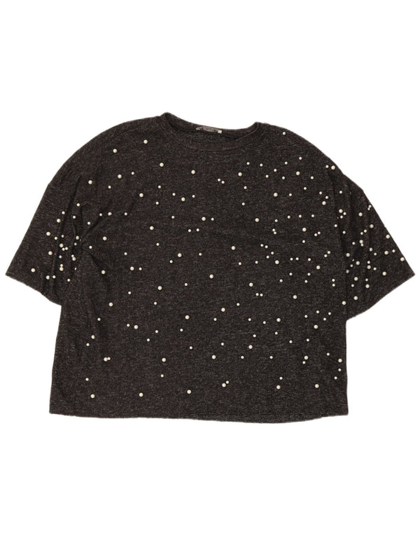 T-shirt oversize da donna Zara UK 10 piccola in poliestere grigio