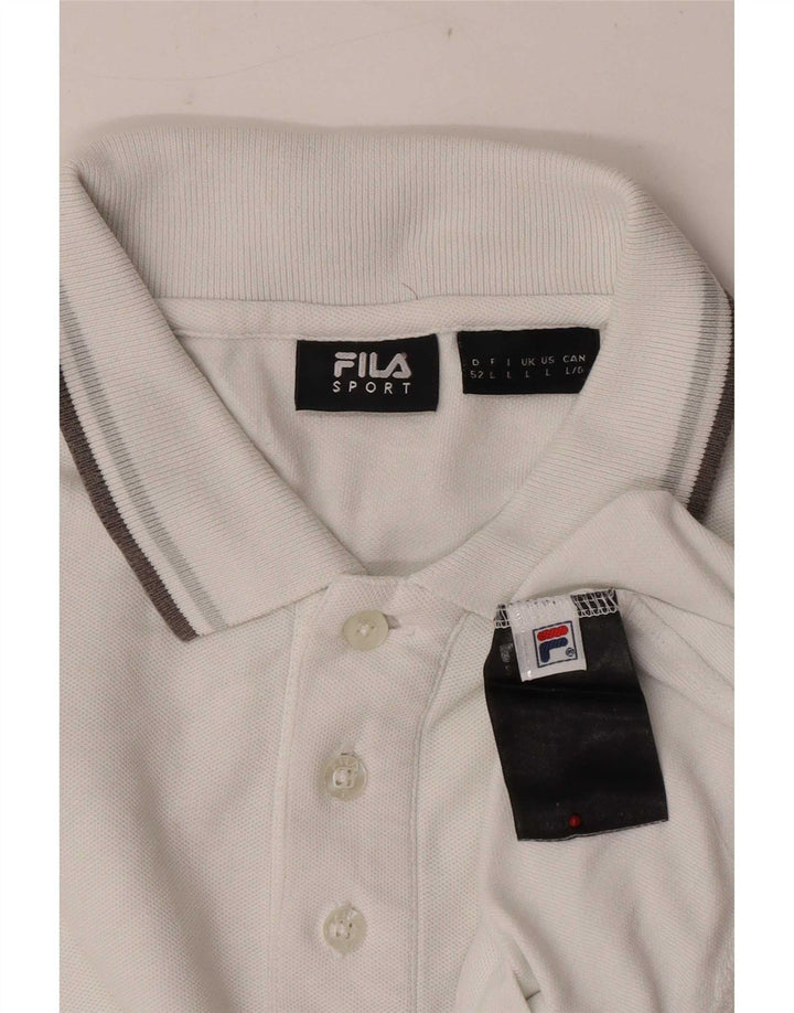 Polo da uomo a maniche lunghe Fila Large in cotone bianco