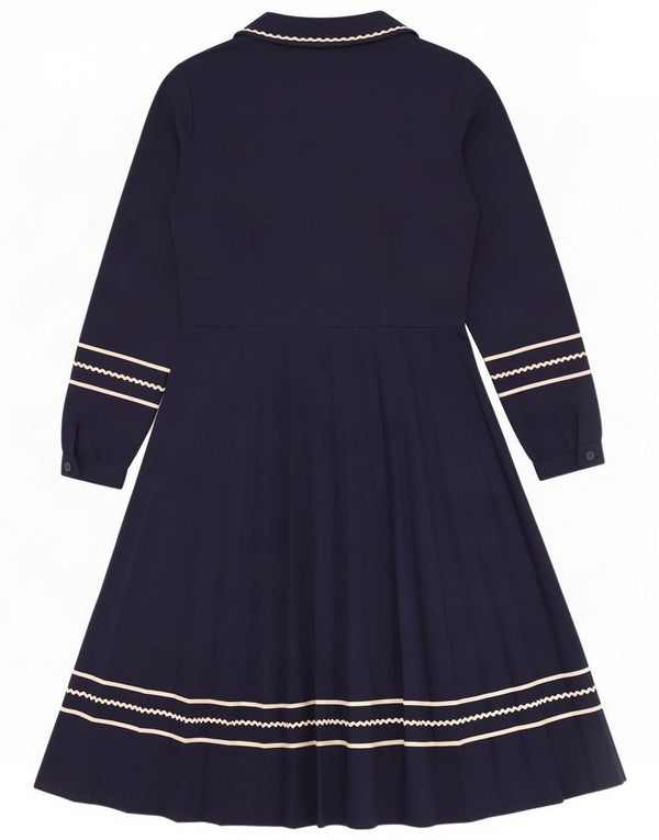 Abito vintage da donna a maniche lunghe a trapezio IT 44 Medio blu navy a righe