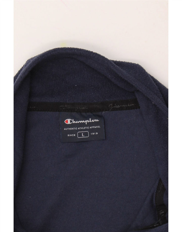 CHAMPION Mens Zip Neck Fleece Jumper Large Navy Blue Polyester Vintage Champion and Second-Hand Champion from Messina Hembry 