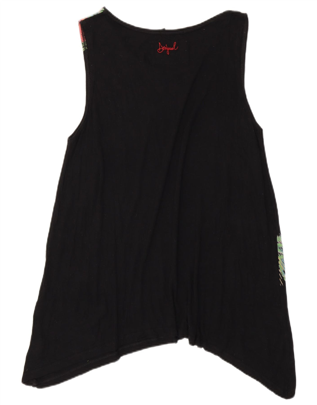 DESIGUAL Top tunica asimmetrica senza maniche da donna UK 18 XL Nero floreale