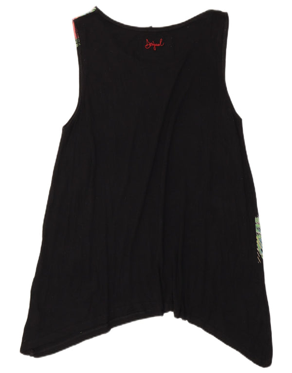 DESIGUAL Top tunica asimmetrica senza maniche da donna UK 18 XL Nero floreale