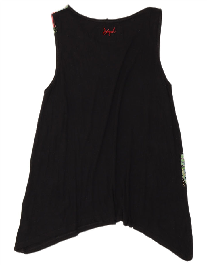 DESIGUAL Top tunica asimmetrica senza maniche da donna UK 18 XL Nero floreale