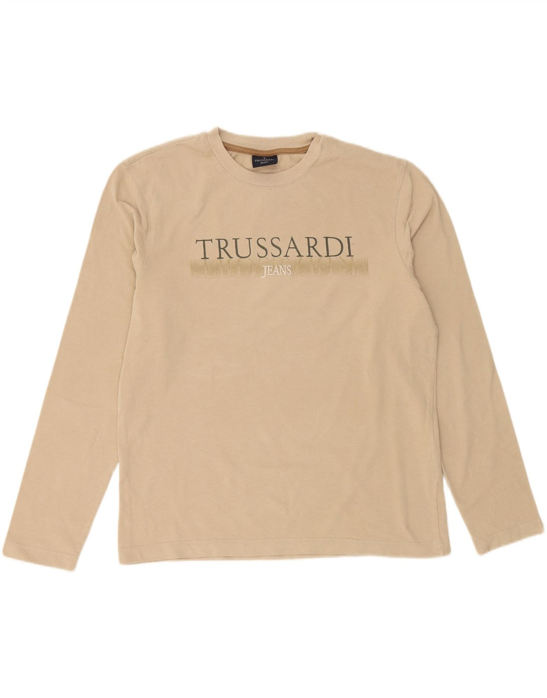 TRUSSARDI JEANS Mens Graphic Top Long Sleeve Medium Beige Cotton Vintage Trussardi Jeans and Second-Hand Trussardi Jeans from Messina Hembry 
