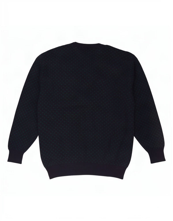 Maglione vintage da uomo con scollo a V XL in lana geometrica blu navy