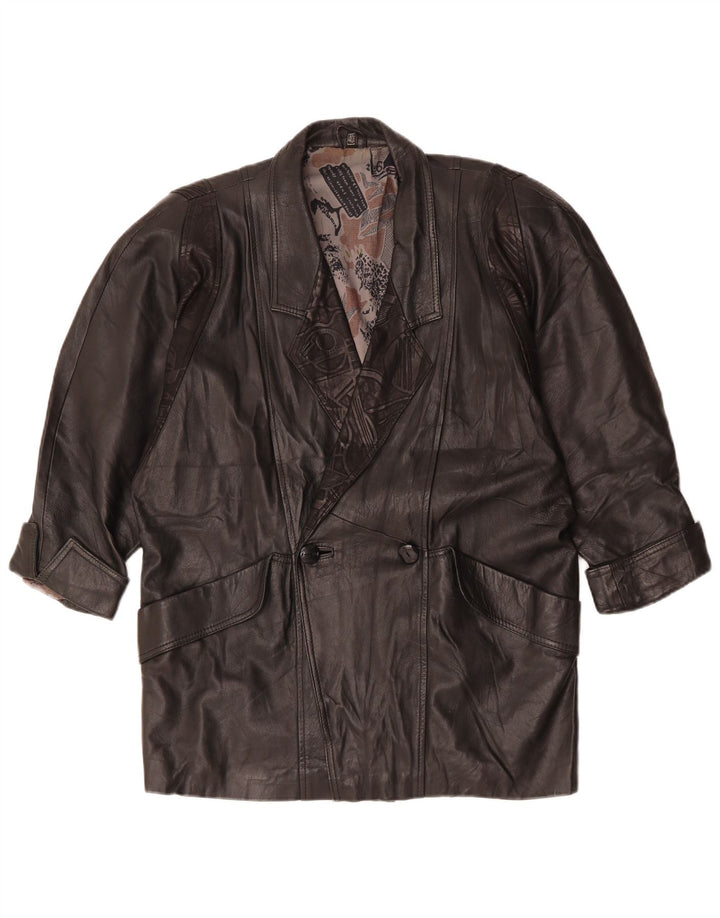 Giacca in pelle oversize doppio petto da donna vintage EU 40 media nera