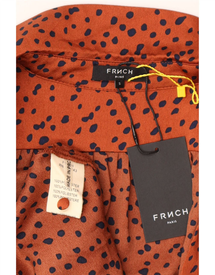 FRNCH Abito lungo da donna a maniche lunghe UK 10 Piccolo poliestere maculato arancione