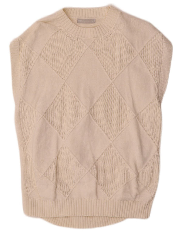 Marks & Spencer Mens Vest Tank Top Medium Off White Argyle/Diamond Cotton