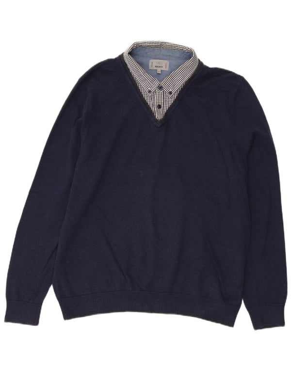 MARKS & SPENCER Maglione da uomo con scollo a V grande motivo a quadri blu navy
