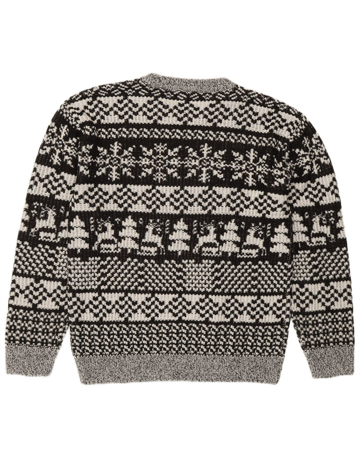 Maglione maglione girocollo da uomo vintage grigio medio Fair Isle