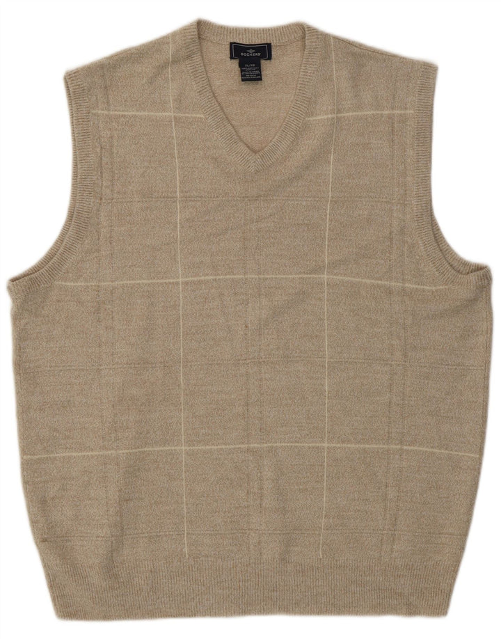 DOCKERS Mens Vest Tank Top XL Beige Check Acrylic