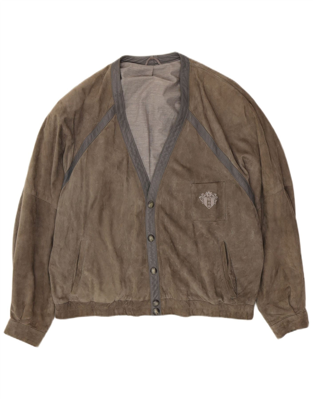 Giacca in pelle scamosciata da uomo VINTAGE UK 42 XL Grigia