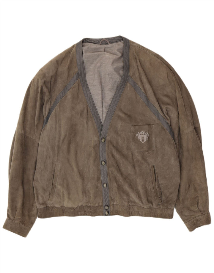 Giacca in pelle scamosciata da uomo VINTAGE UK 42 XL Grigia