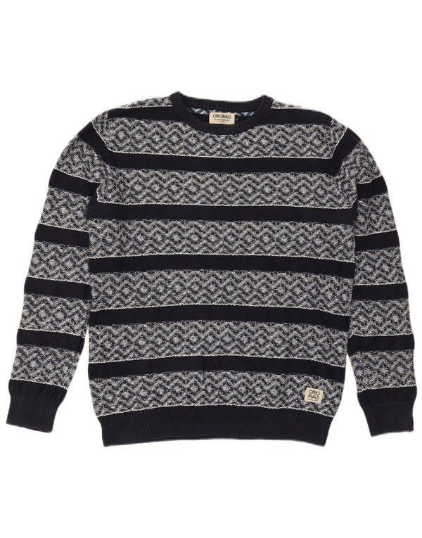 Maglione maglione girocollo da uomo Jack & Jones grande cotone geometrico blu navy