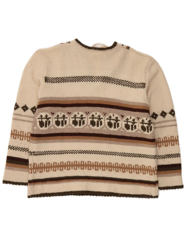 Maglione maglione girocollo da donna vintage UK 20 2XL bianco sporco Fair Isle