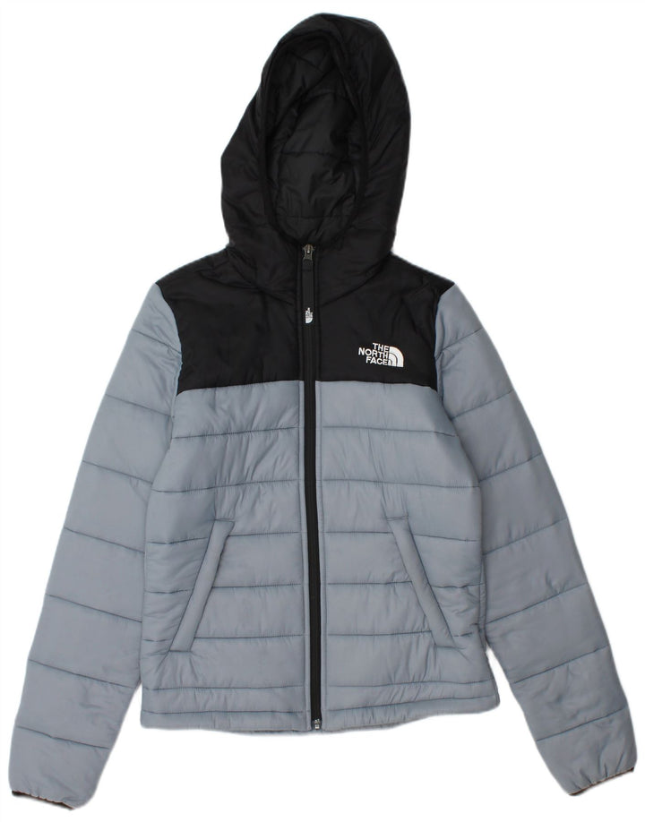 THE NORTH FACE Giacca imbottita con cappuccio da donna UK 6 XS Nylon color block grigio