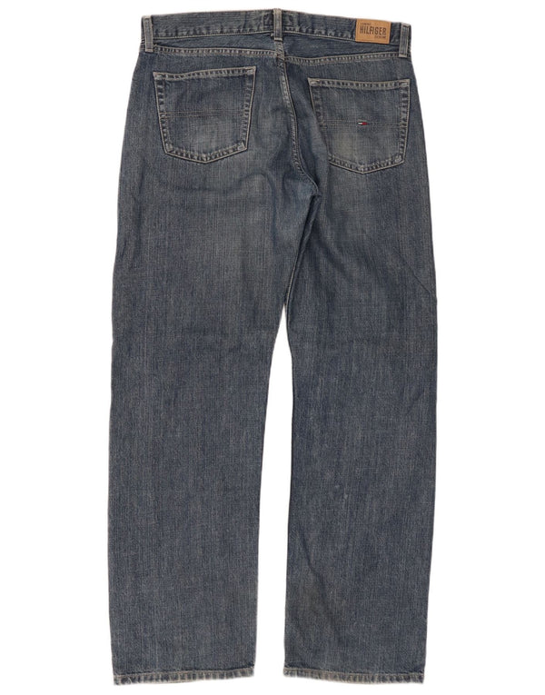 Jeans dritti con bandiera da uomo Tommy Hilfiger W34 L32 in cotone blu