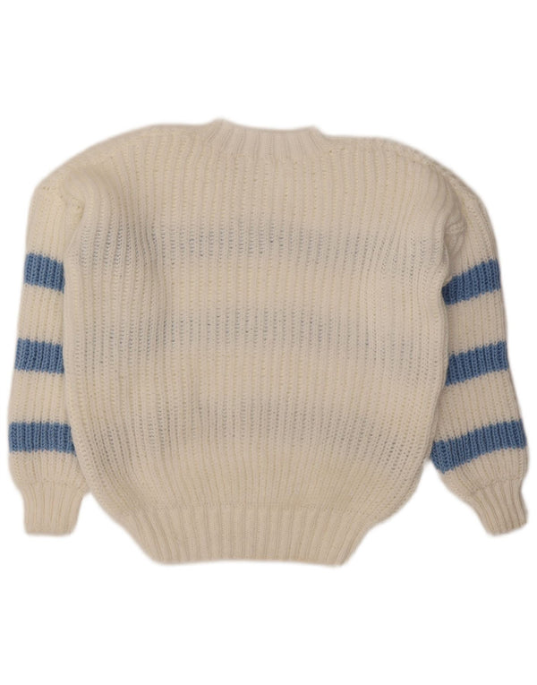 Maglione vintage da donna con scollo a V UK 14 a righe bianche grandi
