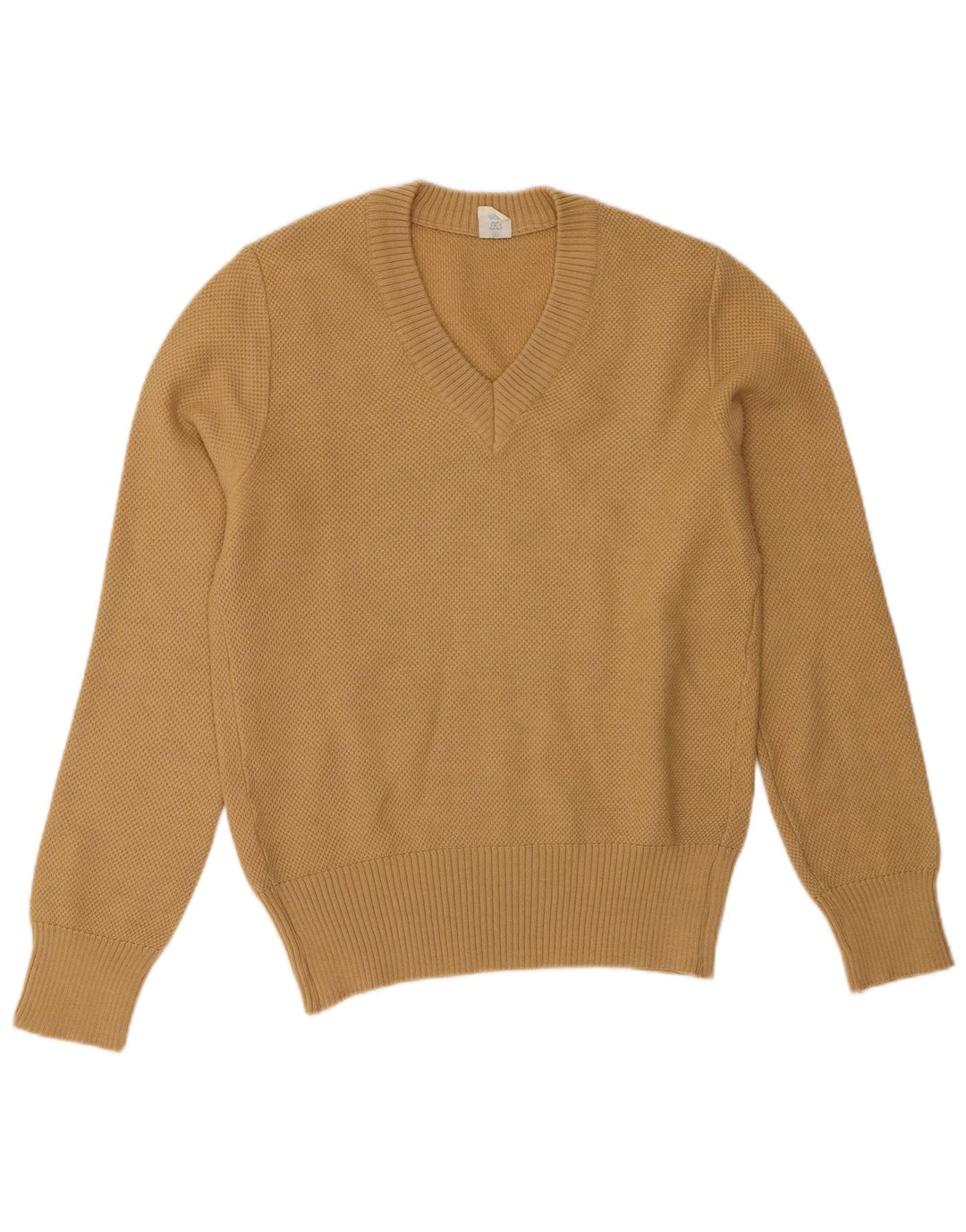 Maglione maglione vintage da donna con scollo a V UK 10 piccolo beige