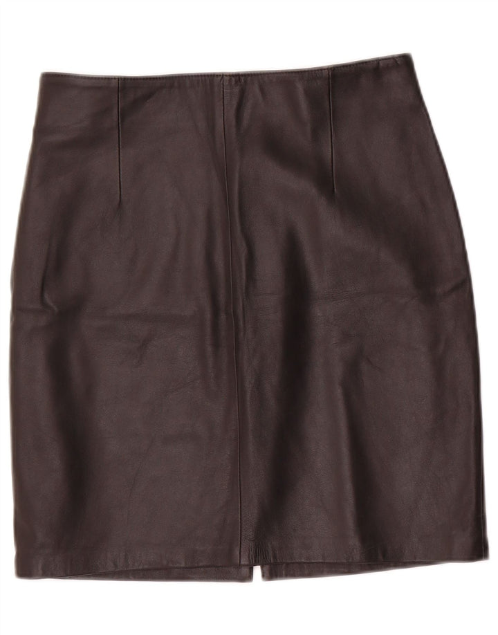 Minigonna in pelle vintage da donna IT 40 piccola W28 nera