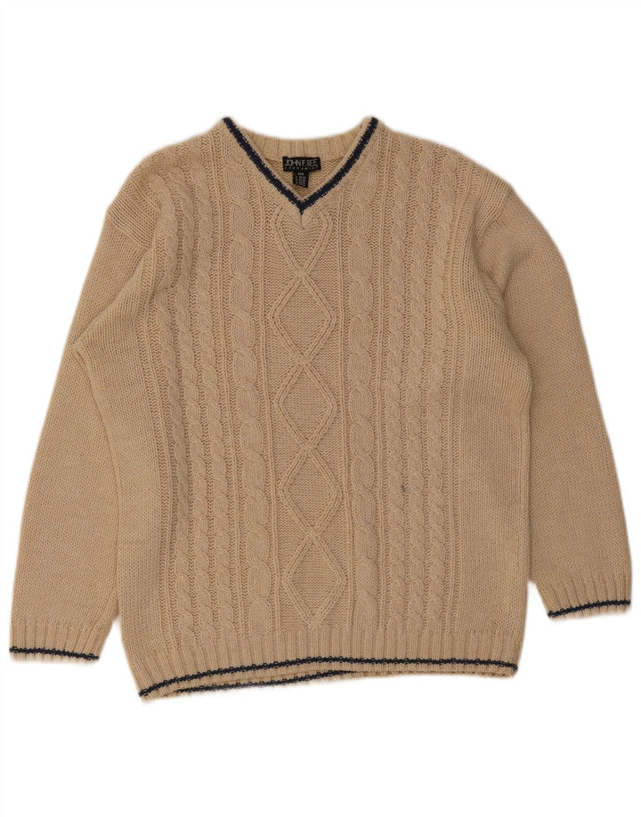 Maglione da uomo con scollo a V John F Gee IT 48/50 Poliacrilico beige medio