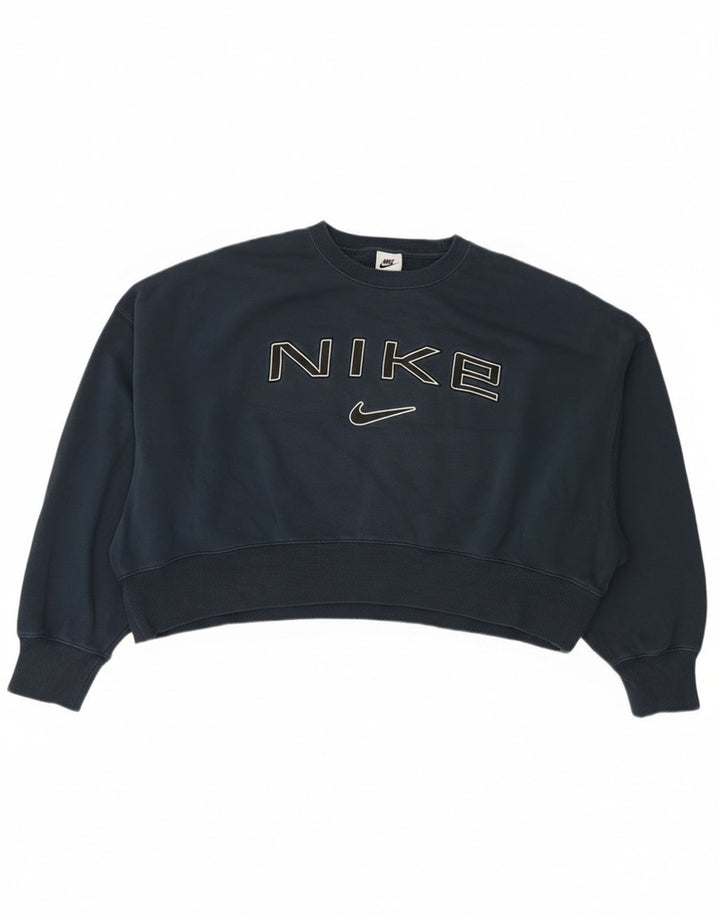 Felpa con grafica corta oversize da donna Nike UK 14 medio blu navy