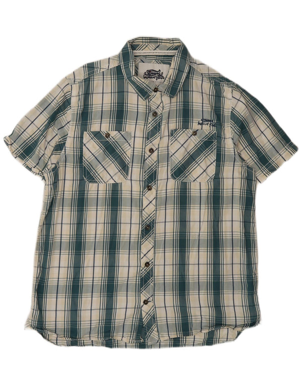 Camicia a maniche corte da uomo Weird Fish, cotone a quadri verdi grandi