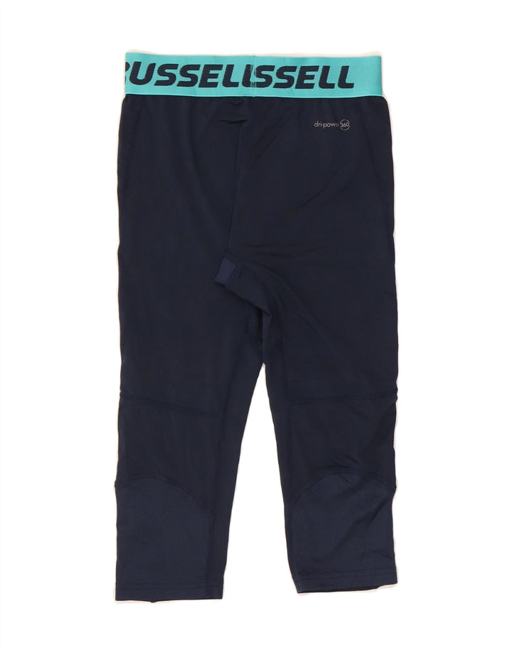 RUSSELL ATHLETIC Boys Graphic Leggings 10-11 Years Large Navy Blue Vintage Russell Athletic and Second-Hand Russell Athletic from Messina Hembry 