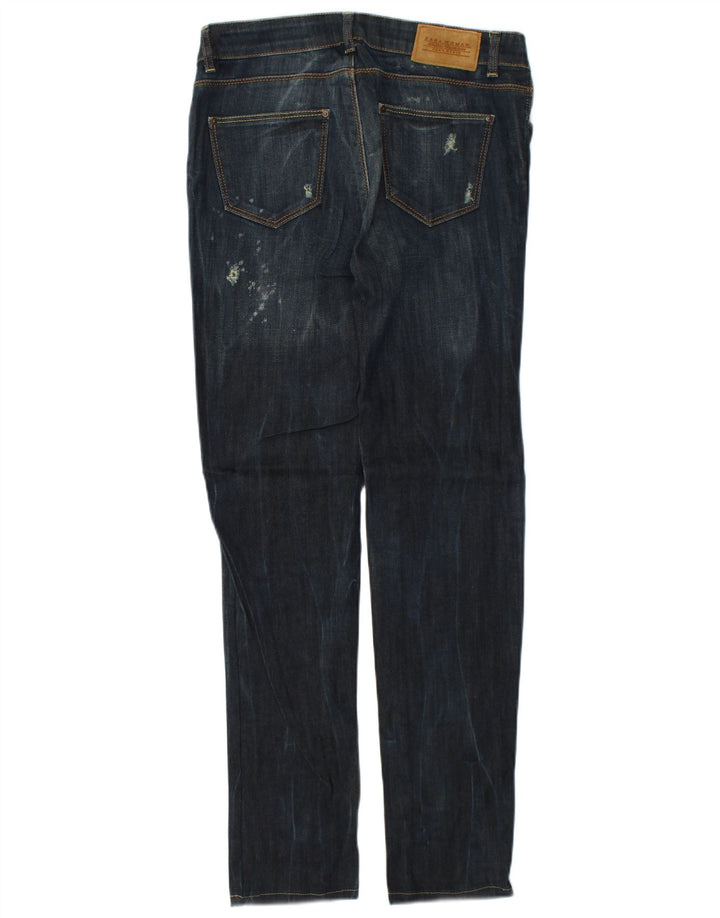 Jeans slim invecchiati da donna Zara EU 40 medio W30 L31 cotone blu navy