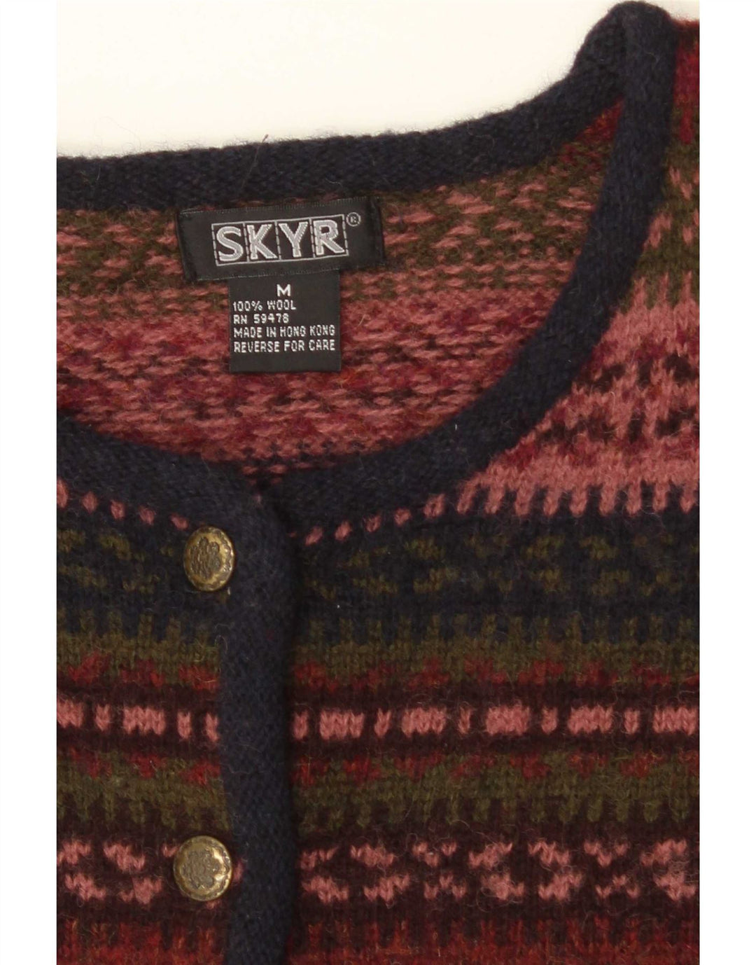 Maglione cardigan da donna vintage UK 14 lana Fair Isle multicolore media