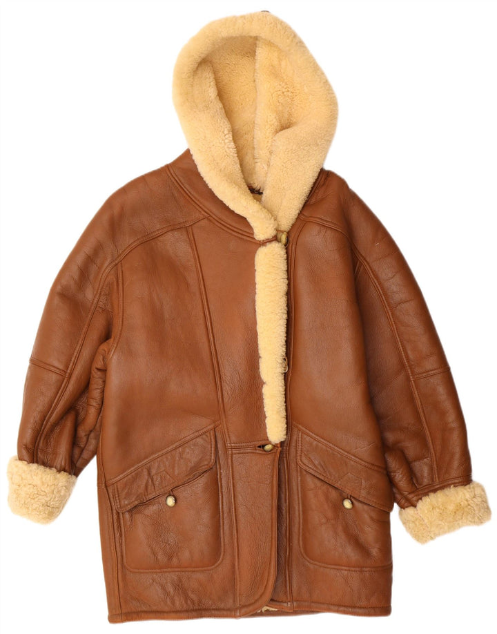 Cappotto in shearling con cappuccio da donna VINTAGE UK 16 Grande shearling beige classico