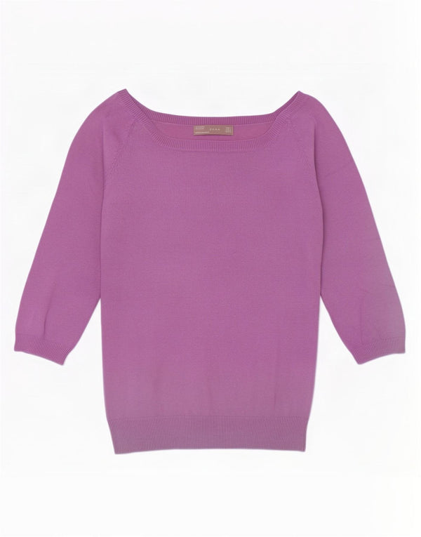 Maglione corto con scollo a barca e maniche a 3/4 Zara da donna UK 10 piccolo viola