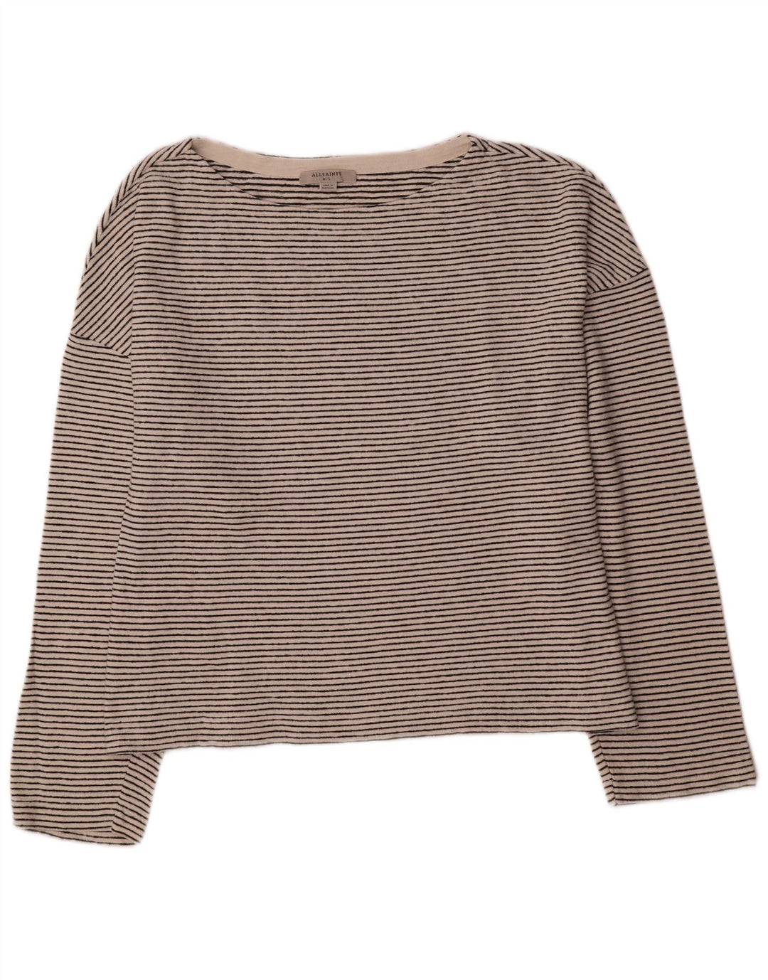 Top corto da donna a maniche lunghe All Saints UK 14 medio a righe bianco sporco