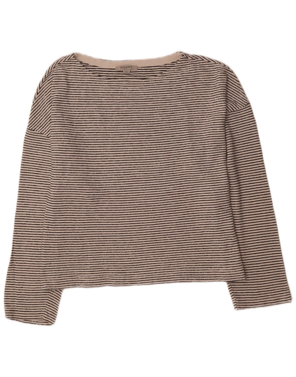 Top corto da donna a maniche lunghe All Saints UK 14 medio a righe bianco sporco