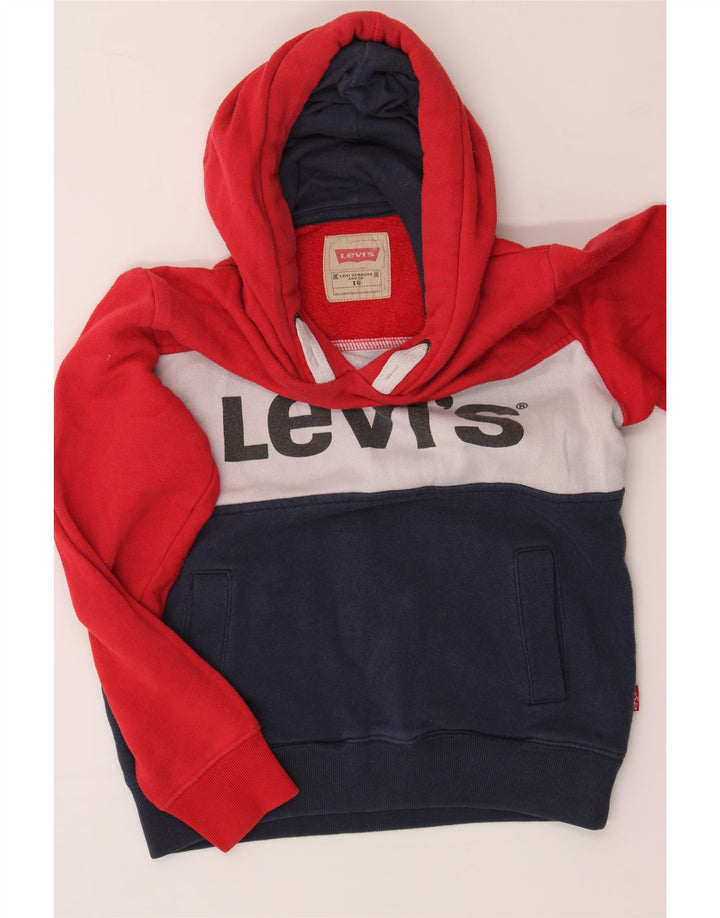 LEVI'S Boys Graphic Hoodie Jumper 9-10 Years Red Colourblock Vintage Levi's and Second-Hand Levi's from Messina Hembry 