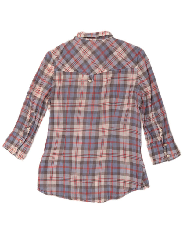 Camicia a maniche 3/4 da donna Superdry UK 14 cotone a quadri blu medio