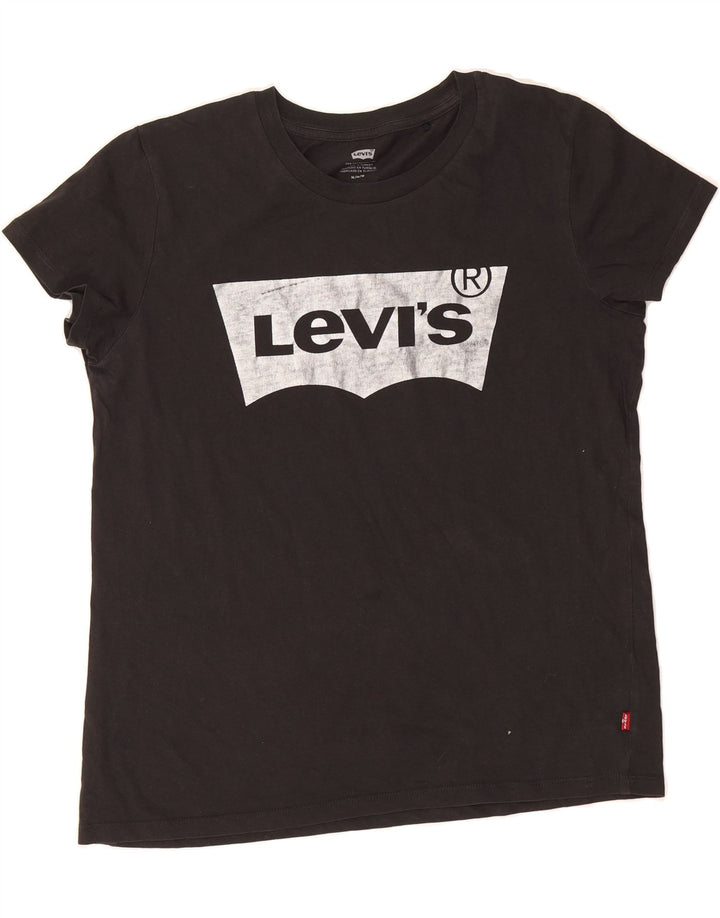 LEVI'S Womens Graphic T-Shirt Top UK 14 Medium Black Vintage Levi's and Second-Hand Levi's from Messina Hembry 