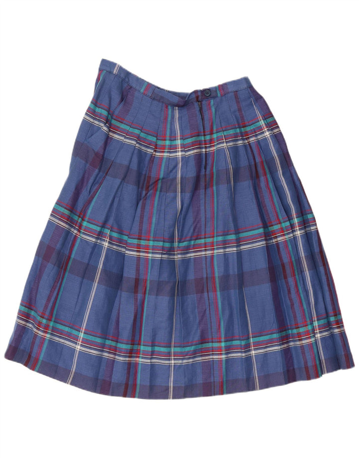 Gonna a pieghe vintage da donna W30 a quadri blu medio