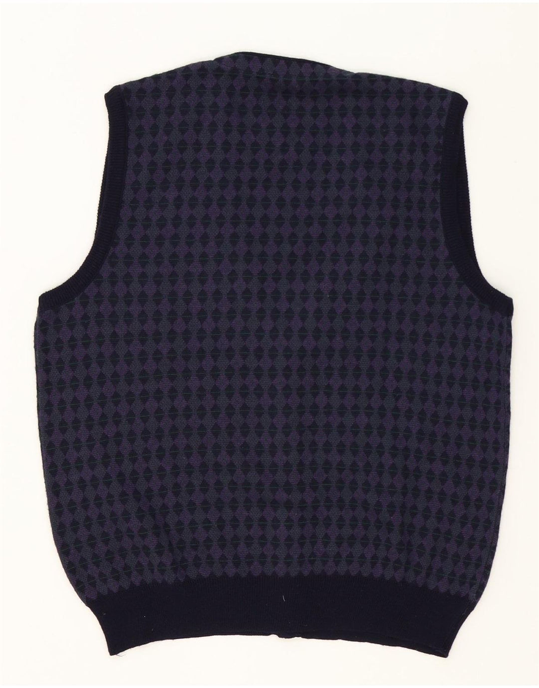 Maglione cardigan senza maniche vintage da uomo viola medio geometrico