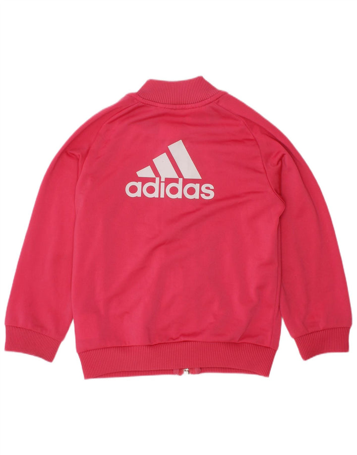 ADIDAS Girls Graphic Tracksuit Top Jacket 3-4 Years Pink Polyester