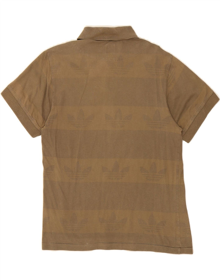 ADIDAS Mens Graphic Polo Shirt Medium Brown Striped Cotton Vintage Adidas and Second-Hand Adidas from Messina Hembry 