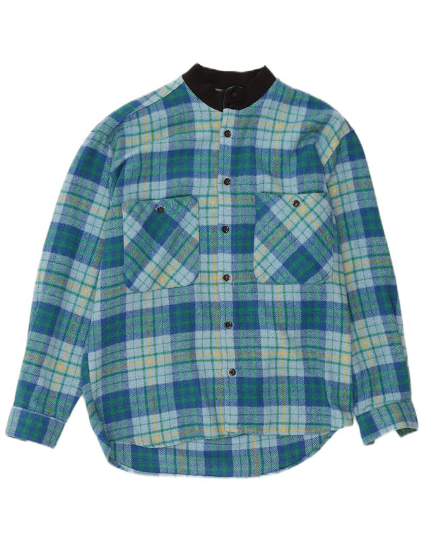 Mac Fashion Camicia da uomo in flanella di lana a quadri blu medio