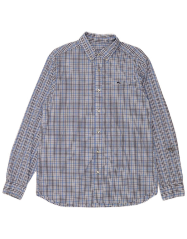 Vineyard Vines Camicia da uomo dal taglio classico in nylon a quadri blu medio