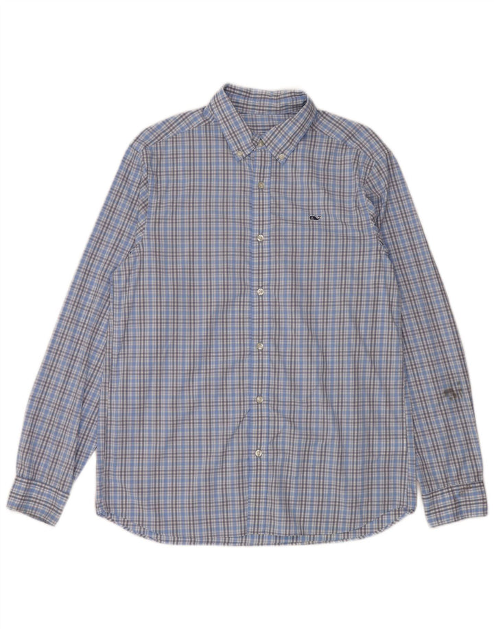 Vineyard Vines Camicia da uomo dal taglio classico in nylon a quadri blu medio