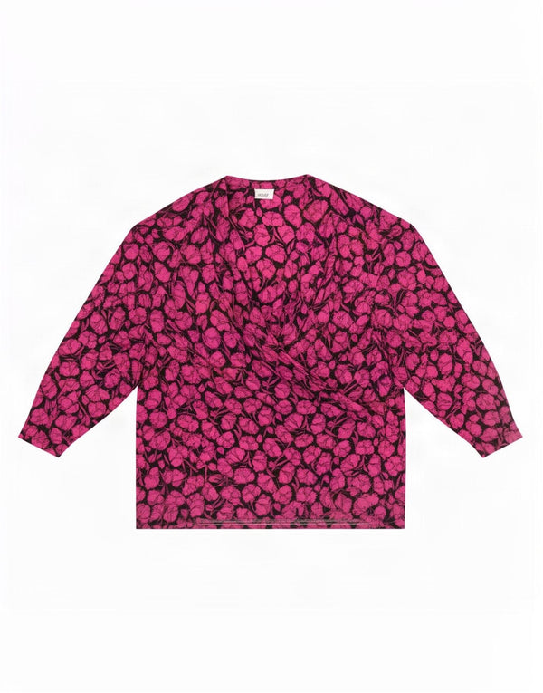 ELENA MIRO Camicetta a maniche lunghe da donna UK 18 XL Acetato floreale rosa