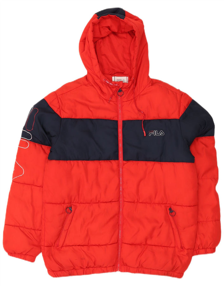 FILA Giacca imbottita con cappuccio grafica da uomo UK 38 Colore rosso medio
