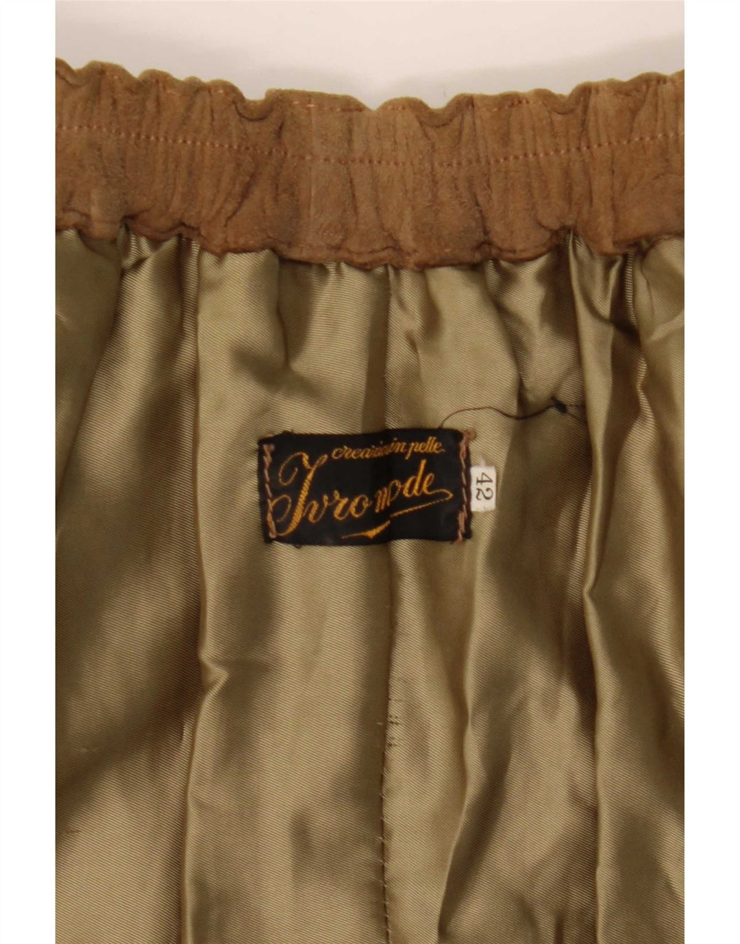 Gonna a portafoglio vintage in pelle scamosciata da donna IT 42 media W27 in pelle beige