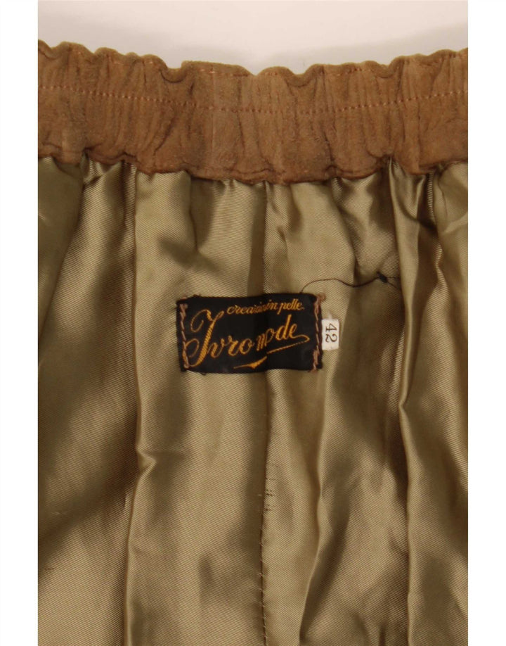 Gonna a portafoglio vintage in pelle scamosciata da donna IT 42 media W27 in pelle beige